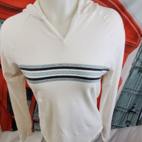 Gap stretch cotton blend Hooded top Size Small white with stirpes - Picture 1 of 7